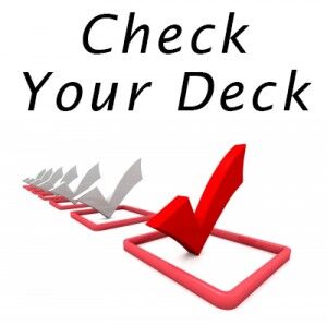 Graphic showing checked boxes and "Check Your Deck" lettering