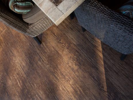 Plank vinyl flooring with patio furniture