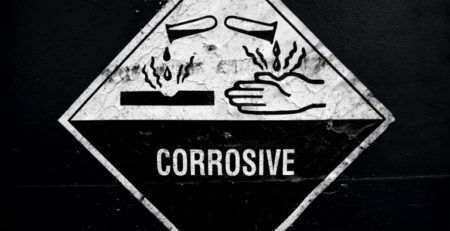 Danger sign showing corrosive warning