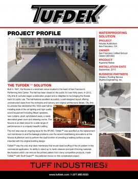 Nourse Auditorium project profile sheet by Tufdek