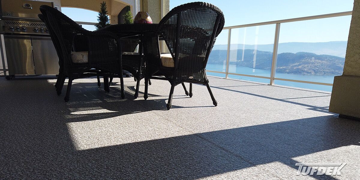 Sundeck covered with new Tufdek Designer Aggregate vinyl decking