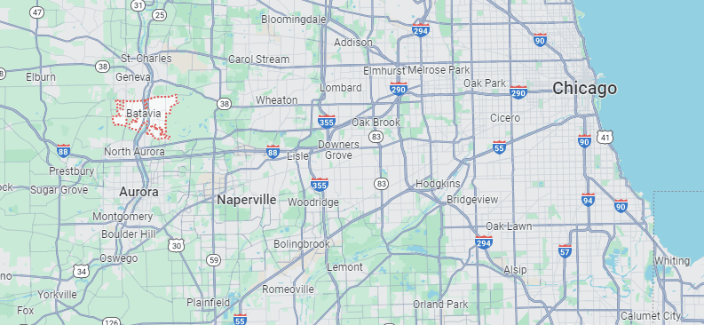 Map showing communities in the Greater Chicago area.