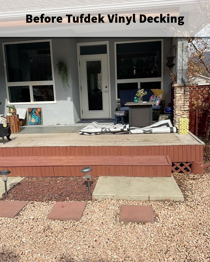 Before image of a wood deck without Tufdek Designer White Ash installed Before image of a wood deck without Tufdek Designer White Ash installed