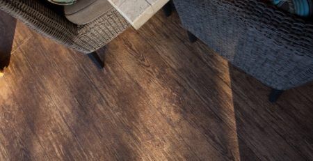 Plank vinyl flooring with patio furniture