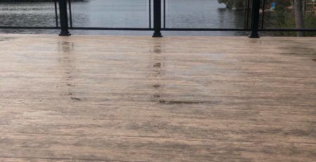 Vinyl wood plank flooring on a lakeside deck