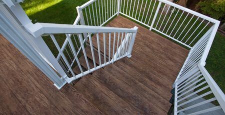 FINISHED DECK AND DECK STAIRS WITH TUFDEK DESIGNER BIRCH VINYL PLANK FLOORING