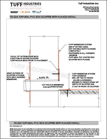 Tufdek TD-22A Tuff-Seal PVC Box Scupper with Flange diagram