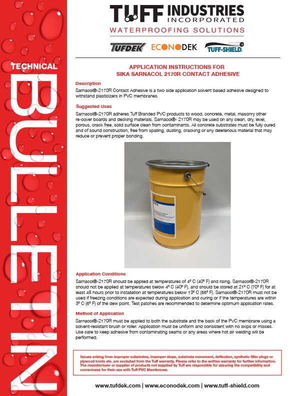 Tuff Industries bulletin with Application Instructions for Contact Adhesive.